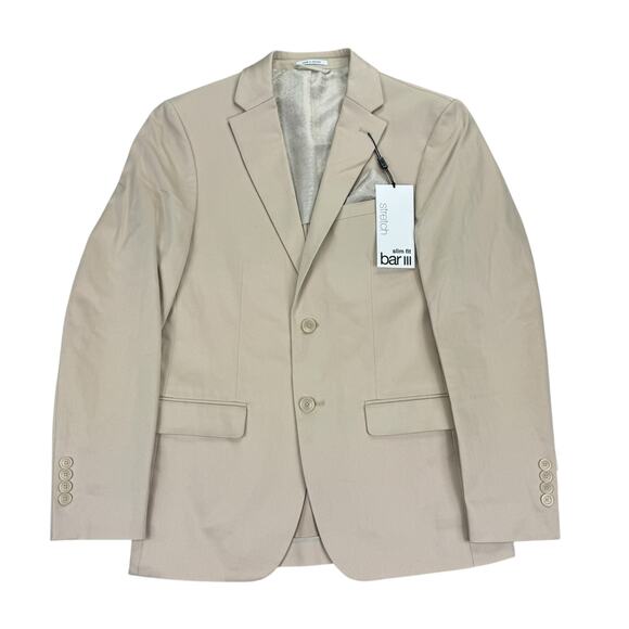 Bar III Mens Slim Fit Cotton Stretch Solid Suit Jacket Tan 38R